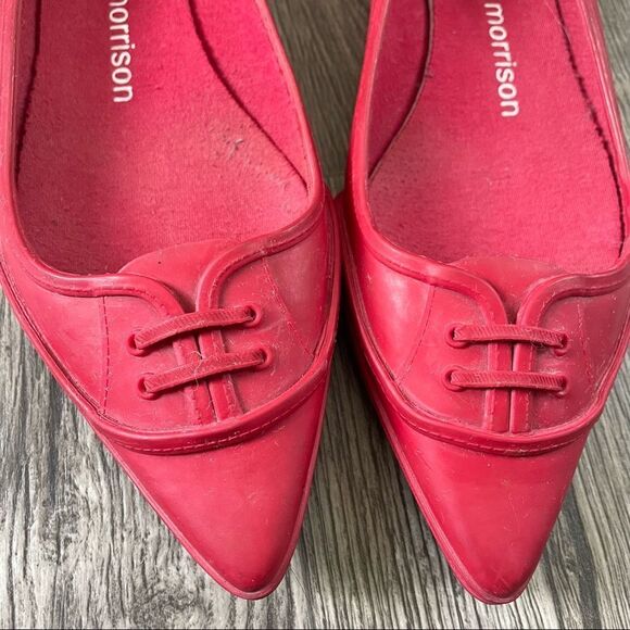 SIGERSON MORRISON Rain or Shine Rubber Pointed Toe Skimmer Cherry Red Flat - Picture 6 of 15